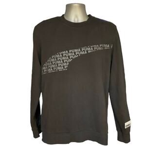 Puma Black Crew Neck Graphic Logo Print Long Sleeve Sweatshirt Size M